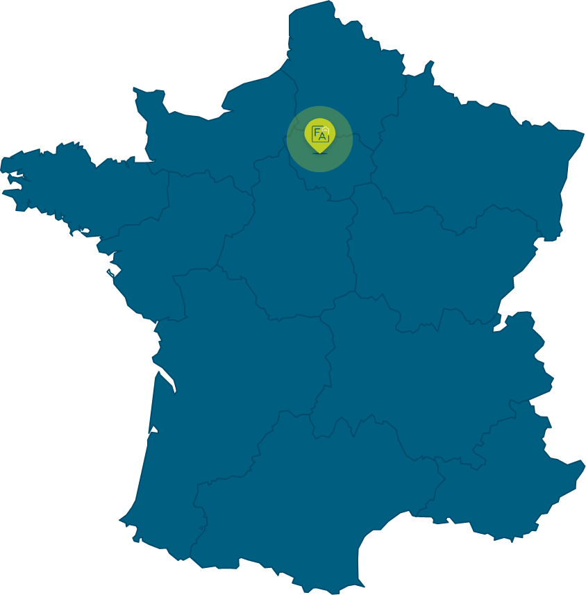 carte de france avec icone map des différentes entreprises de Sietram & Co dans la région parisienne