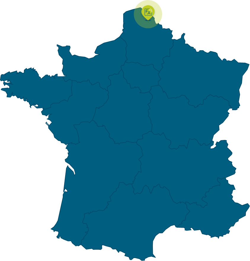 Carte de France avec icone map des différentes entreprises de Elevanor dans le nord