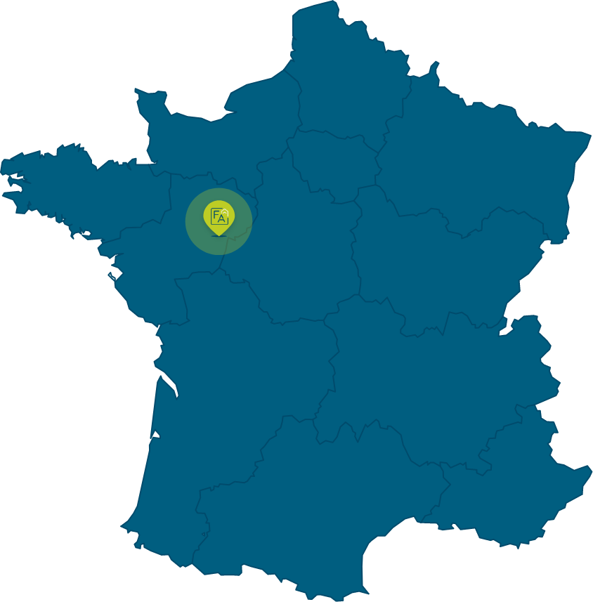 Carte de France avec icone map des différentes entreprises de Menanteau dans l'ouest