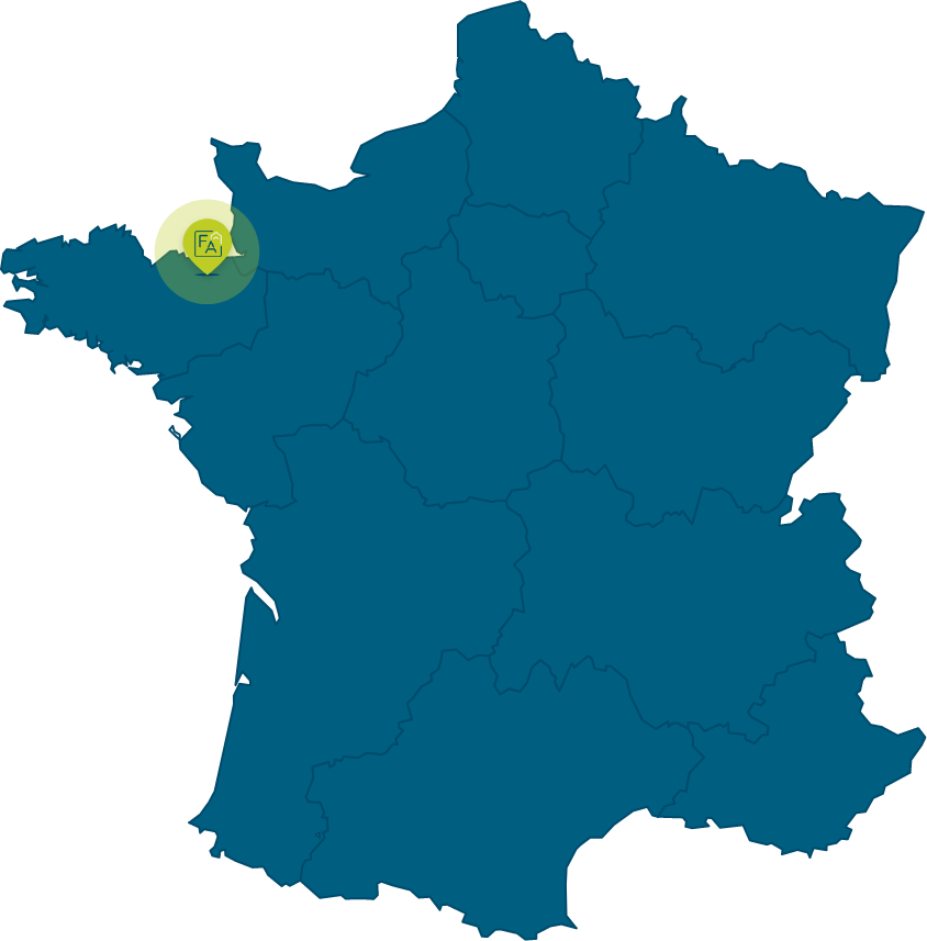 Carte de France avec icone map des différentes entreprises de Pélerin Accessibilité en Bretagne