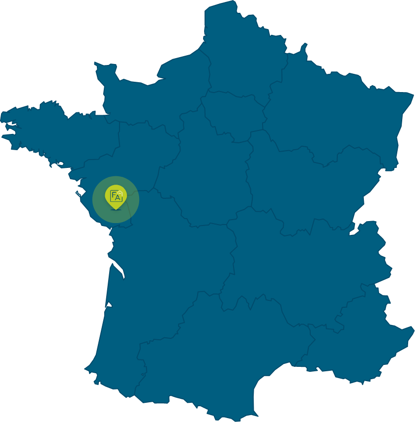 Carte de France avec icone map des différentes entreprises de Sachot dans l'ouest