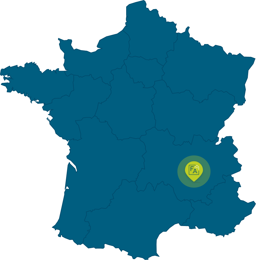 Carte de France avec icone map des différentes entreprises de Séma dans la Rhône